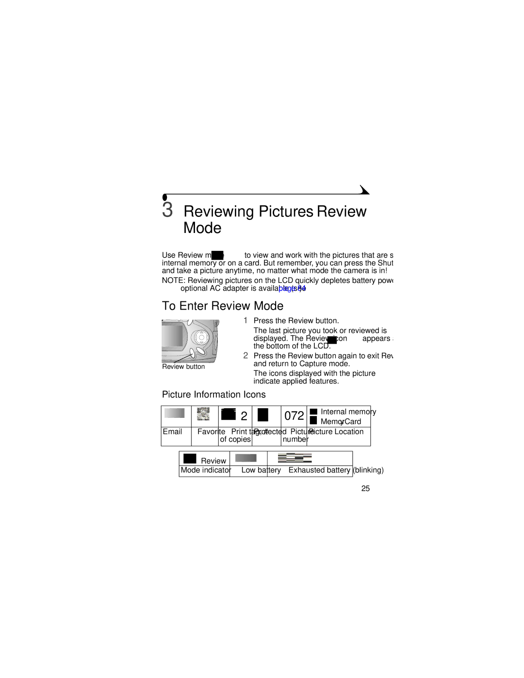 Kodak CX4210 manual To Enter Review Mode, 072, Picture Information Icons 