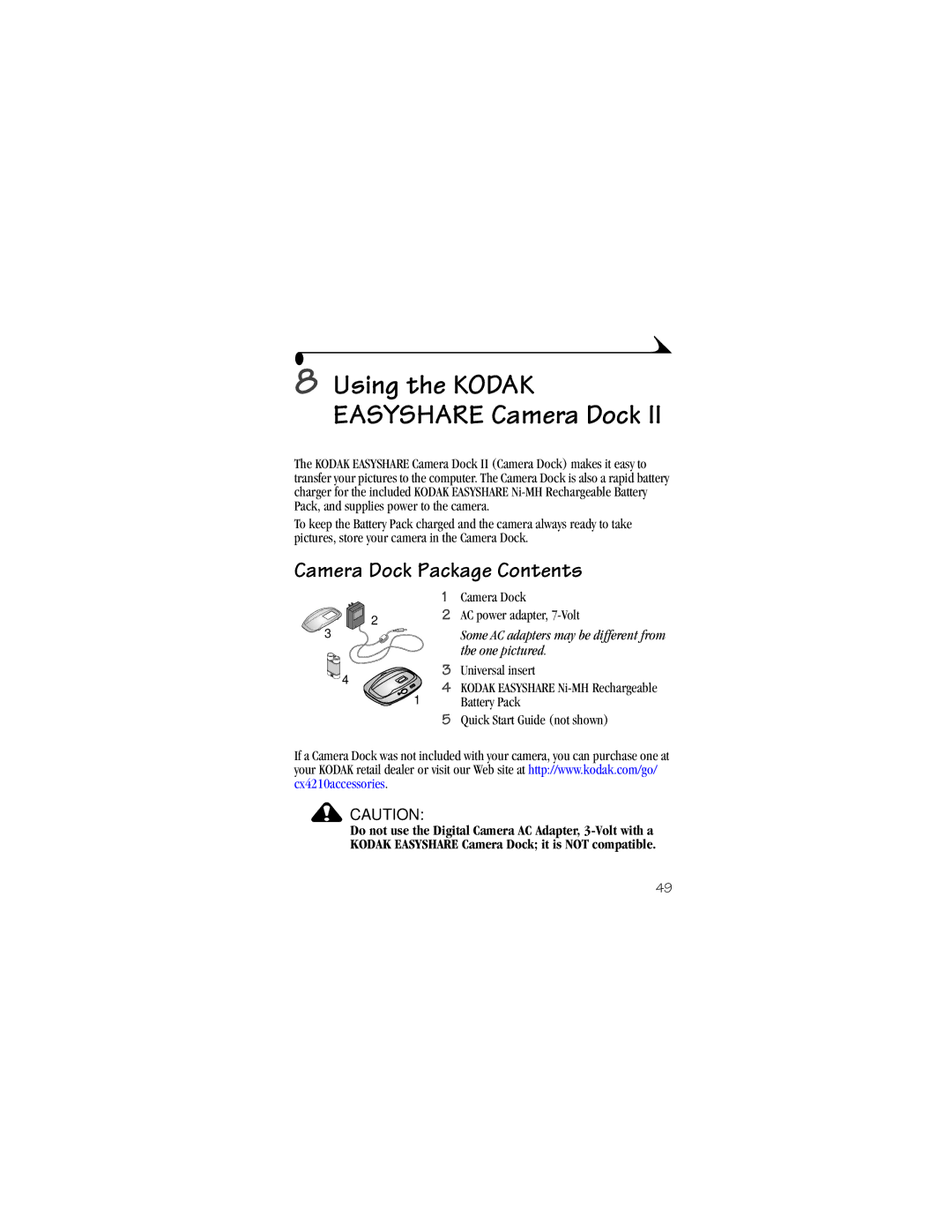 Kodak CX4210 manual Using the Kodak Easyshare Camera Dock, Camera Dock Package Contents 