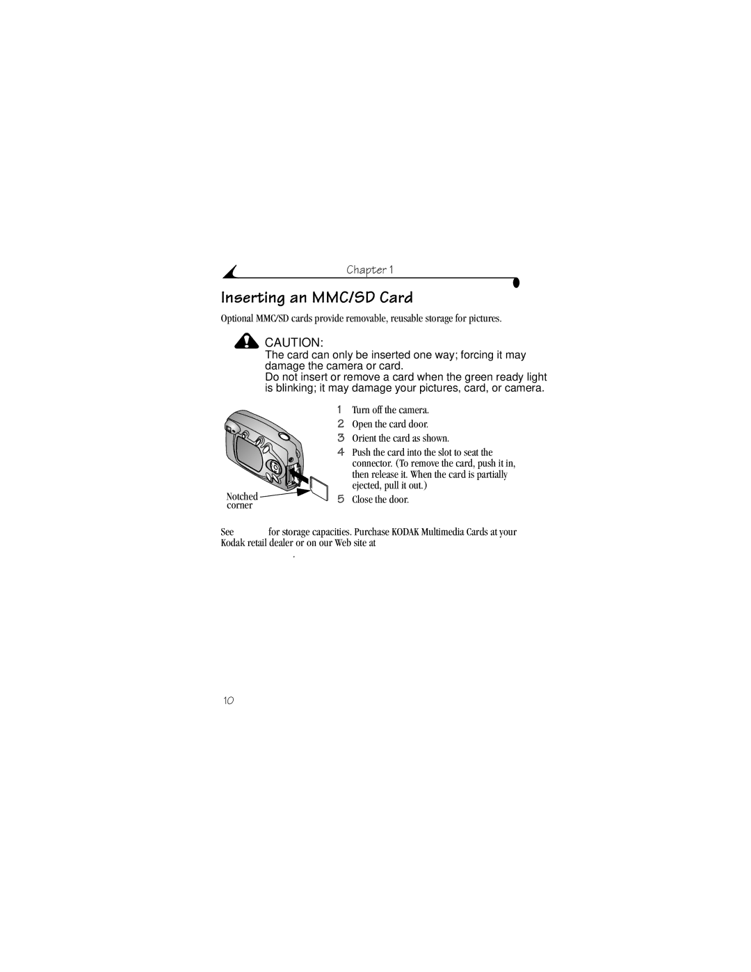 Kodak CX4300 manual Inserting an MMC/SD Card 