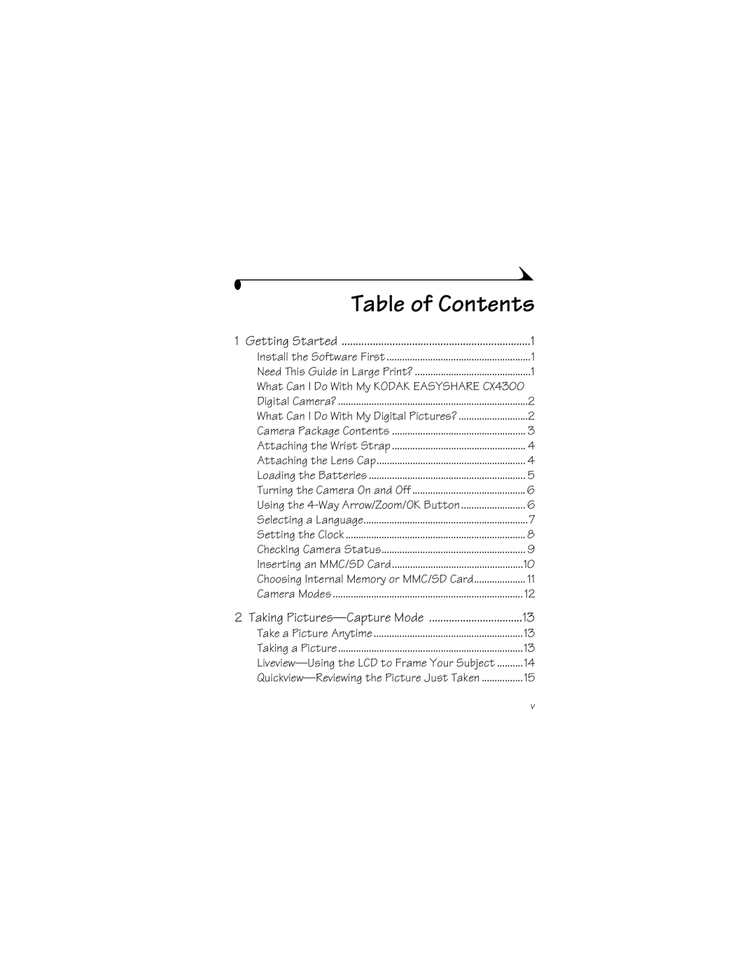 Kodak CX4300 manual Table of Contents 