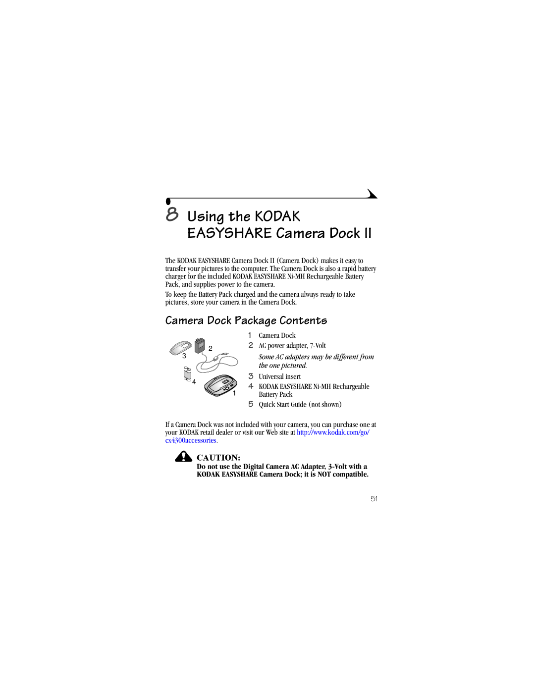 Kodak CX4300 manual Using the Kodak Easyshare Camera Dock, Camera Dock Package Contents 