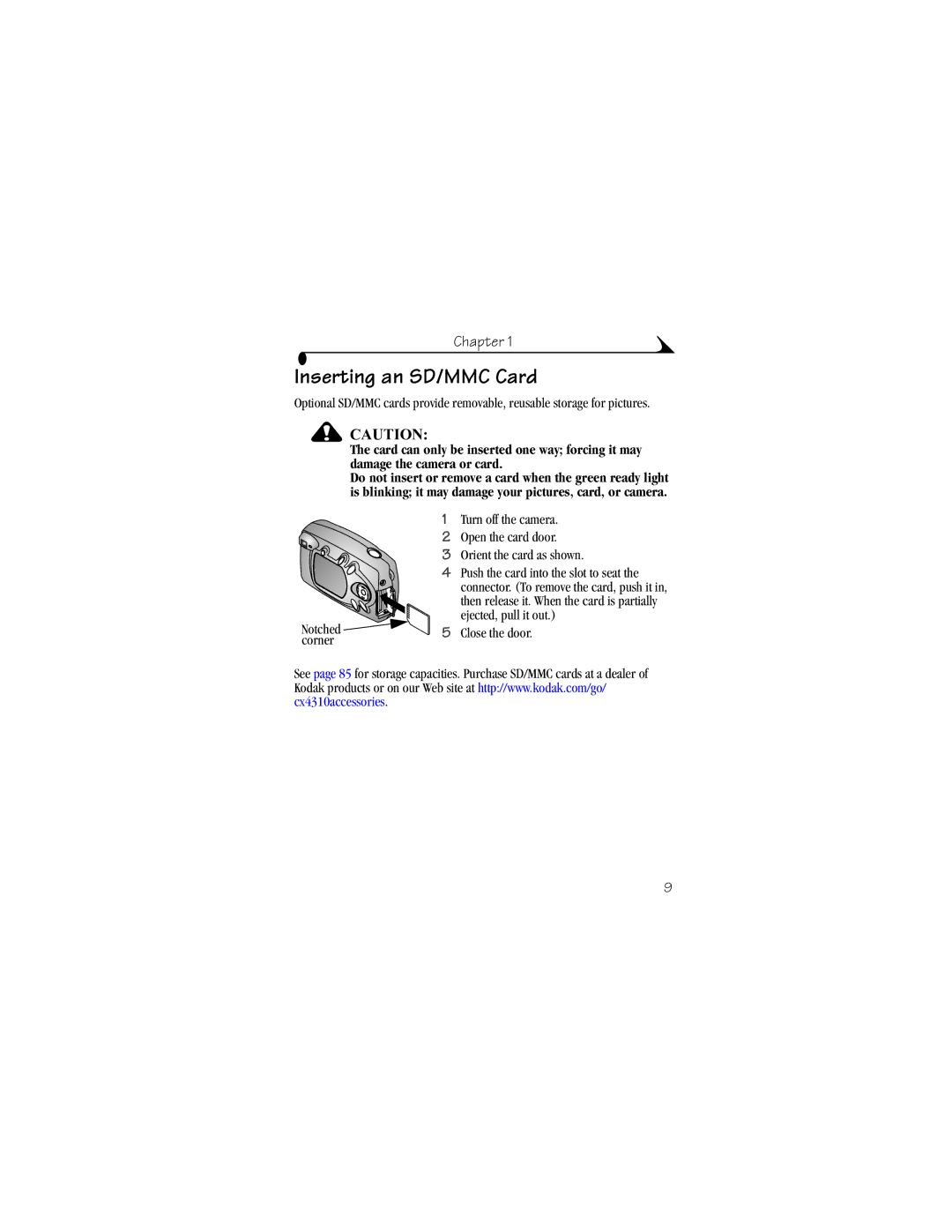 Kodak CX4310 manual Inserting an SD/MMC Card 