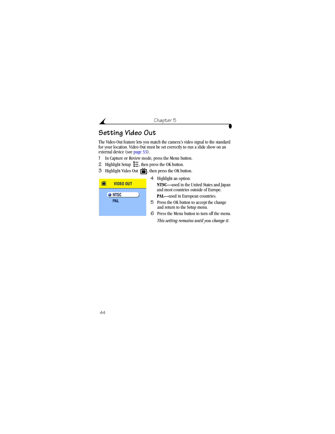 Kodak CX4310 manual Setting Video Out, PAL-used in European countries 