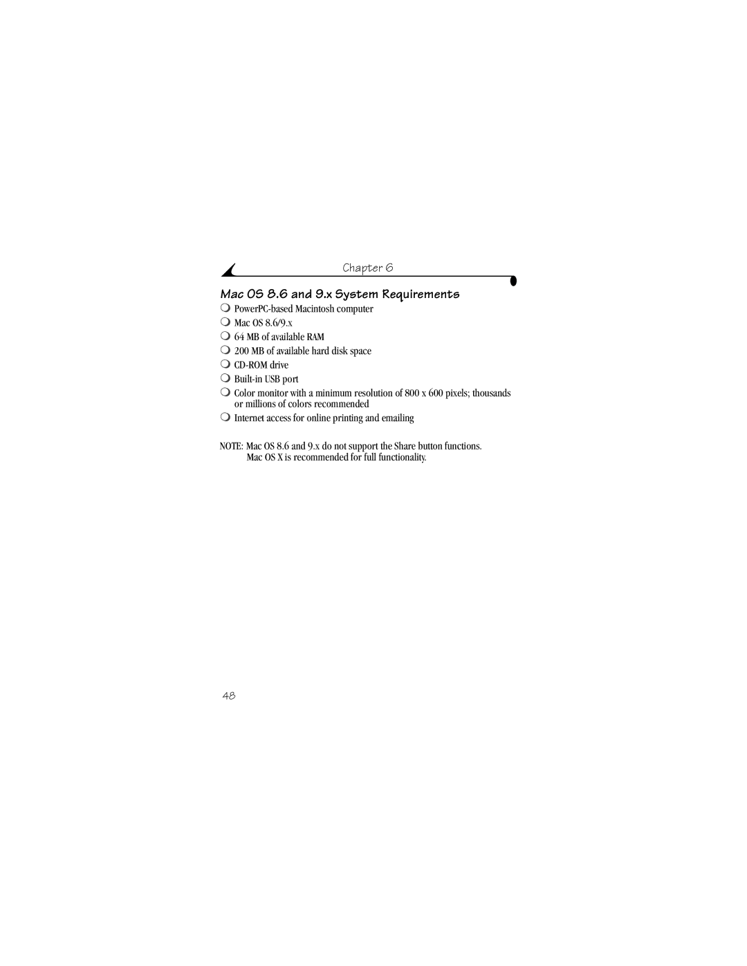 Kodak CX4310 manual Mac OS 8.6 and 9.x System Requirements 