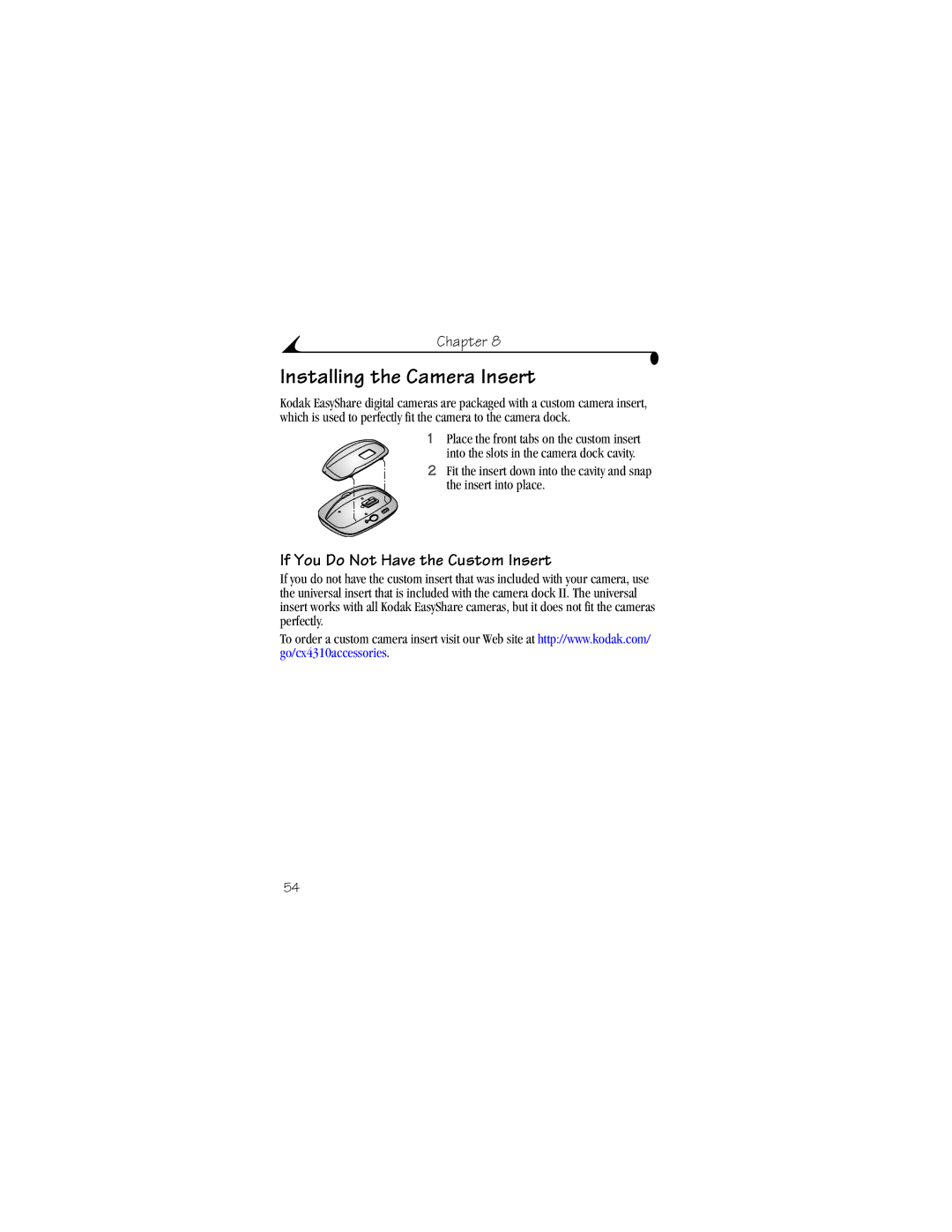 Kodak CX4310 manual Installing the Camera Insert, If You Do Not Have the Custom Insert 