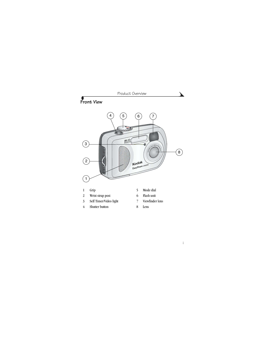 Kodak CX6200 manual Front View 