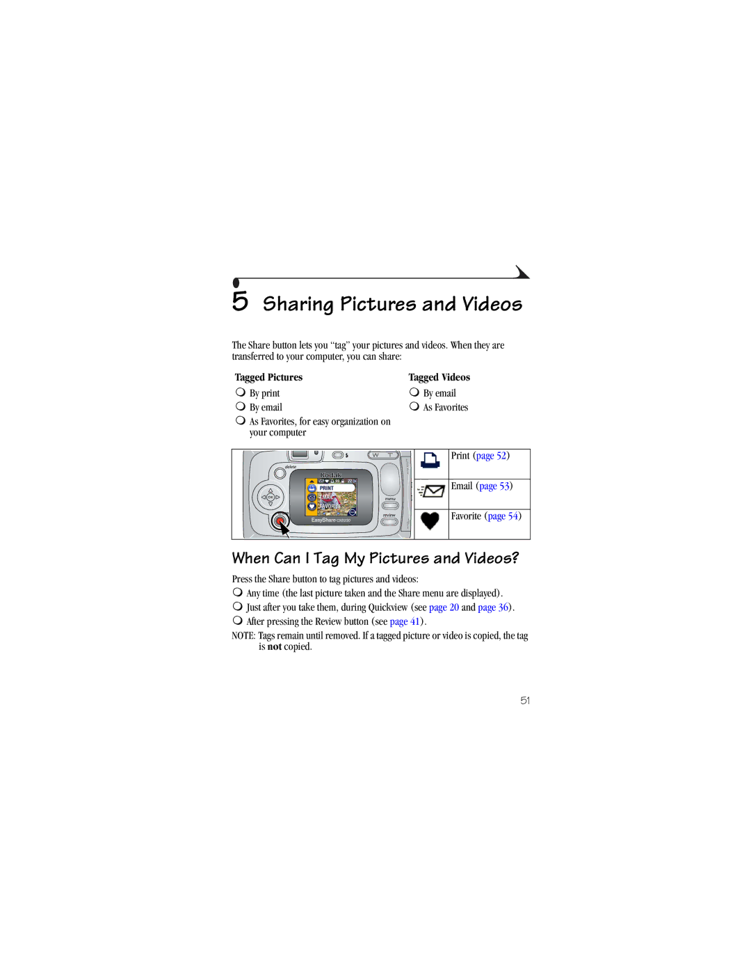 Kodak CX6230 manual Sharing Pictures and Videos, Tagged Pictures 