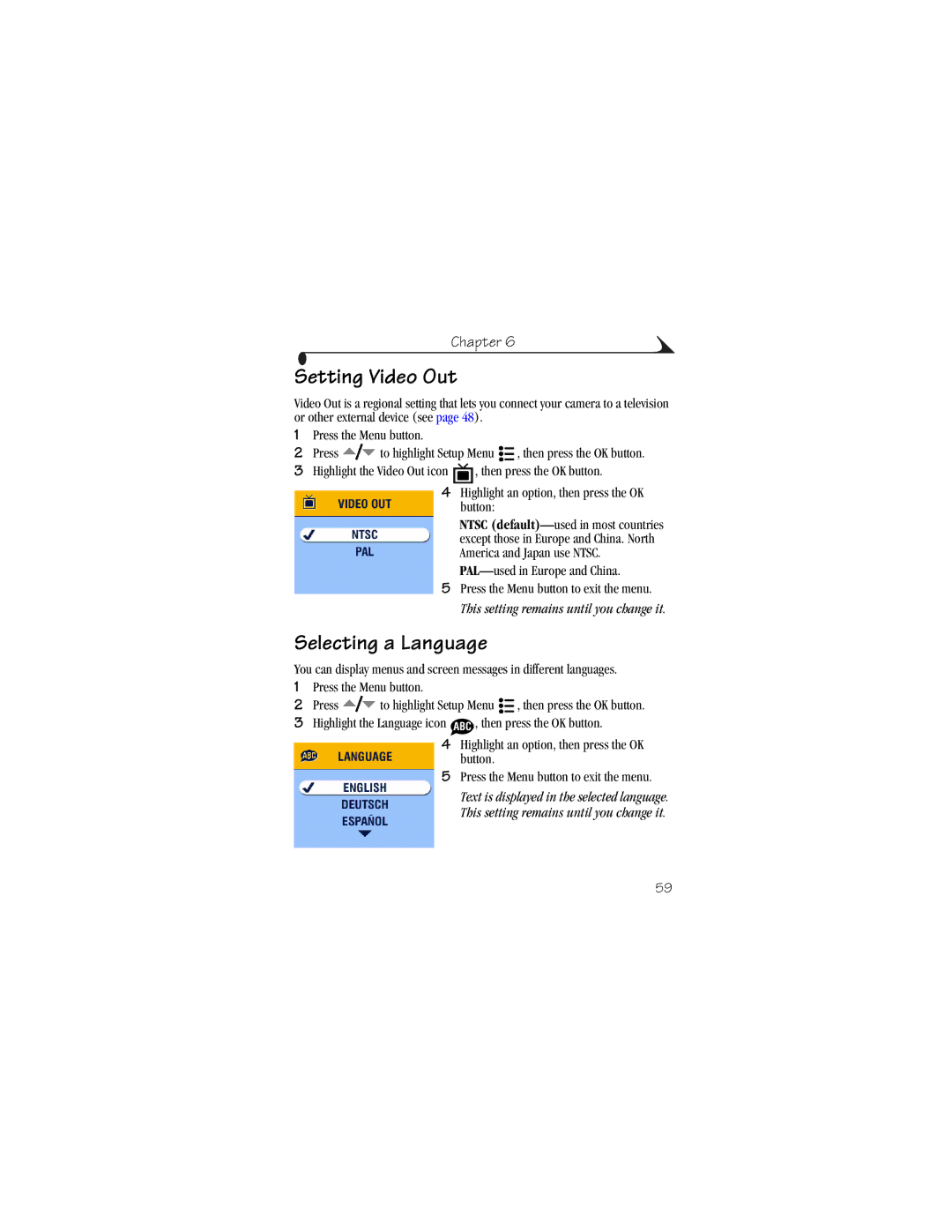Kodak CX6230 manual Setting Video Out, Selecting a Language 