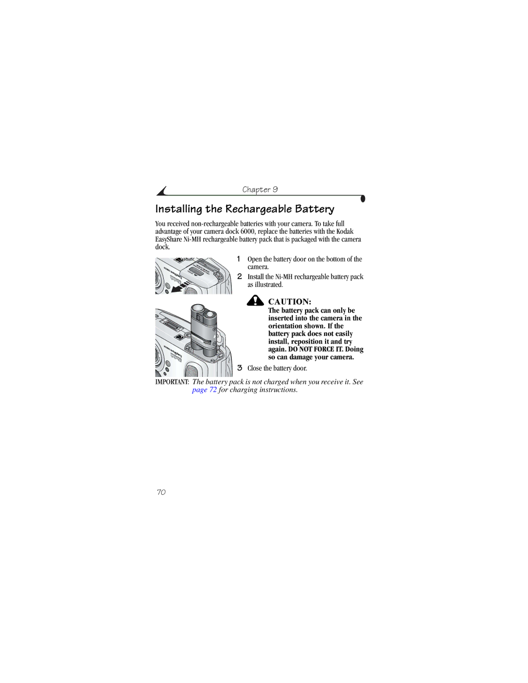 Kodak CX6230 manual Installing the Rechargeable Battery 