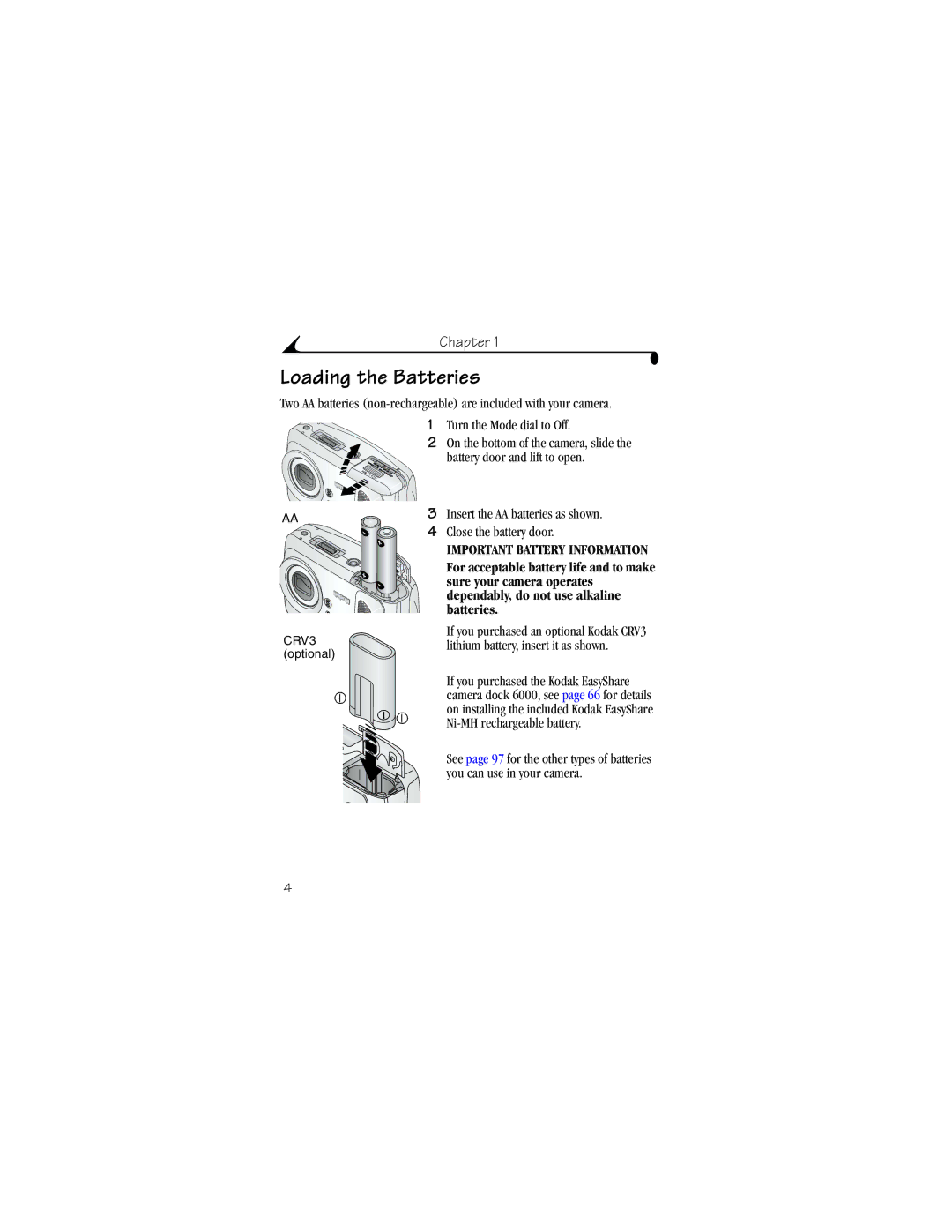 Kodak CX6330 manual Loading the Batteries, Close the battery door 