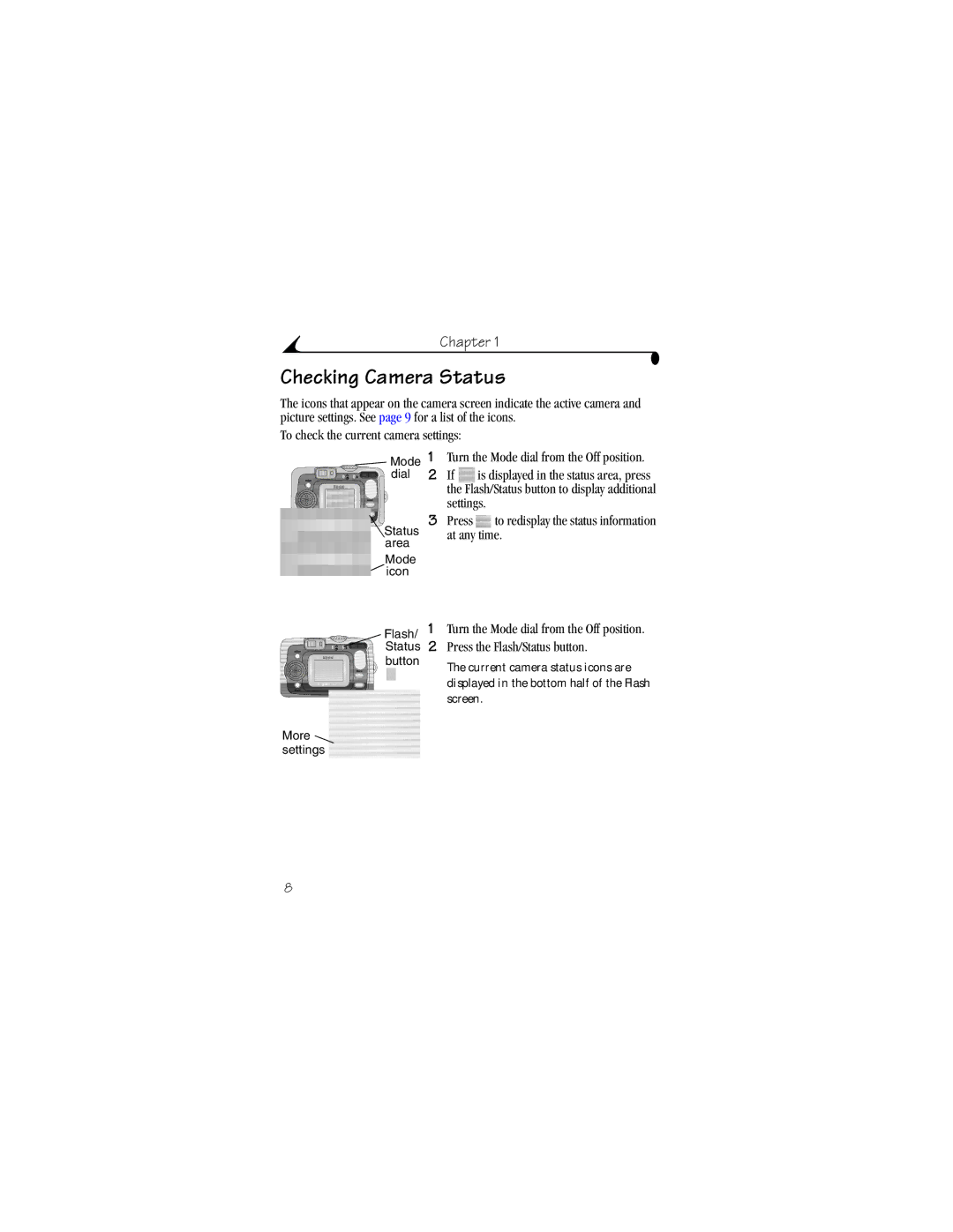 Kodak CX6330 manual Checking Camera Status 