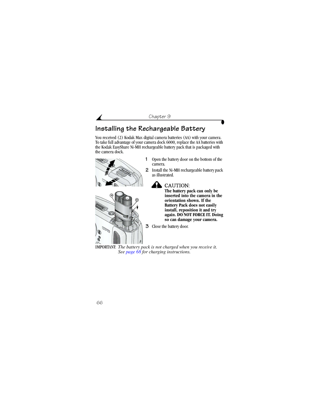 Kodak CX6330 manual Installing the Rechargeable Battery, Camera, As illustrated, Orientation shown. If 