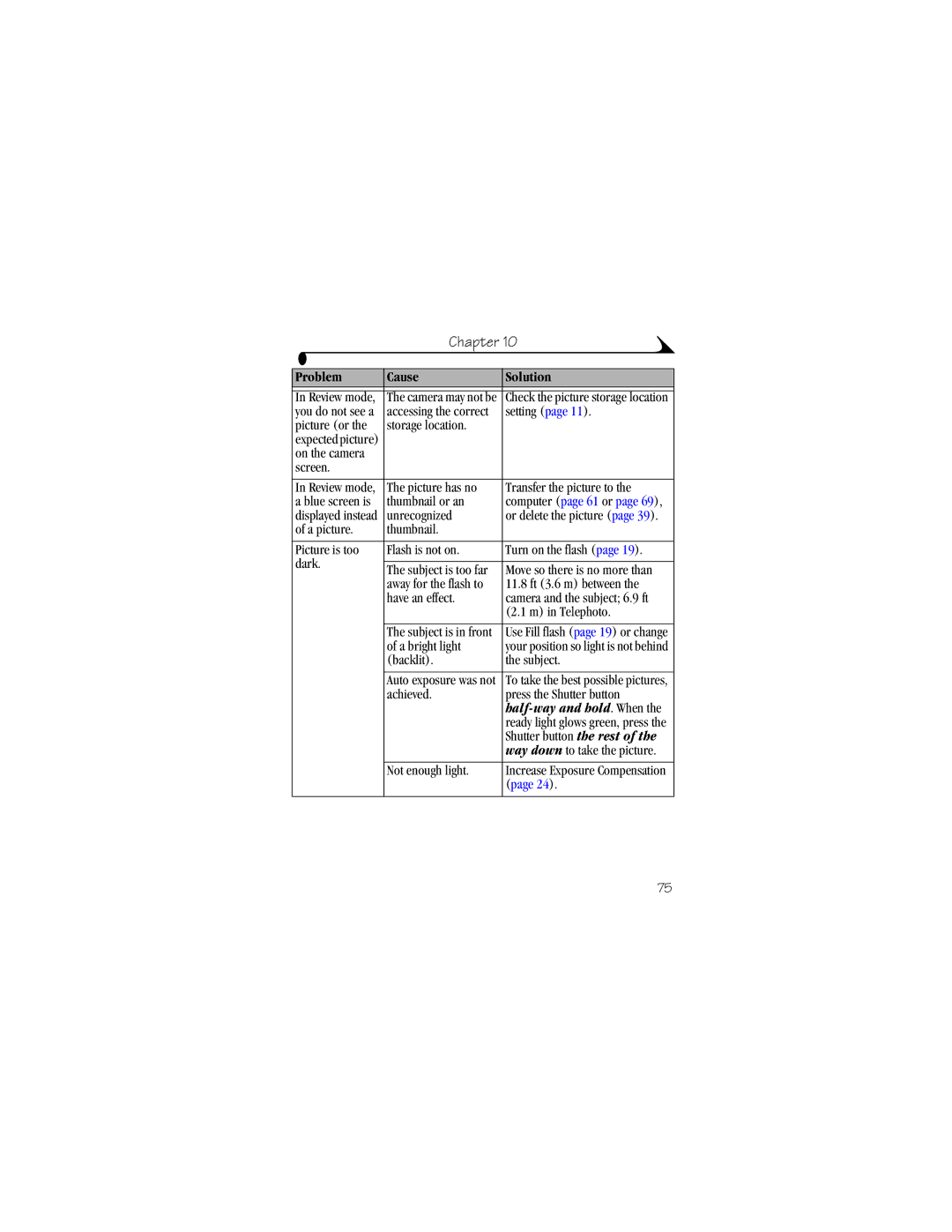 Kodak CX6330 manual Accessing the correct Setting Picture or Storage location, On the camera Screen, A bright light 