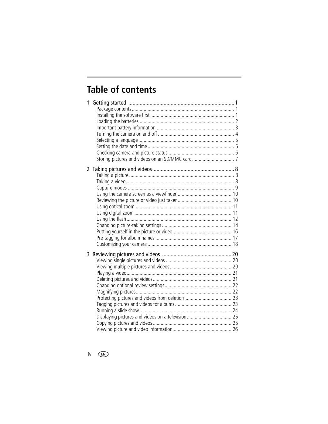 Kodak CX7220 manual Table of contents 