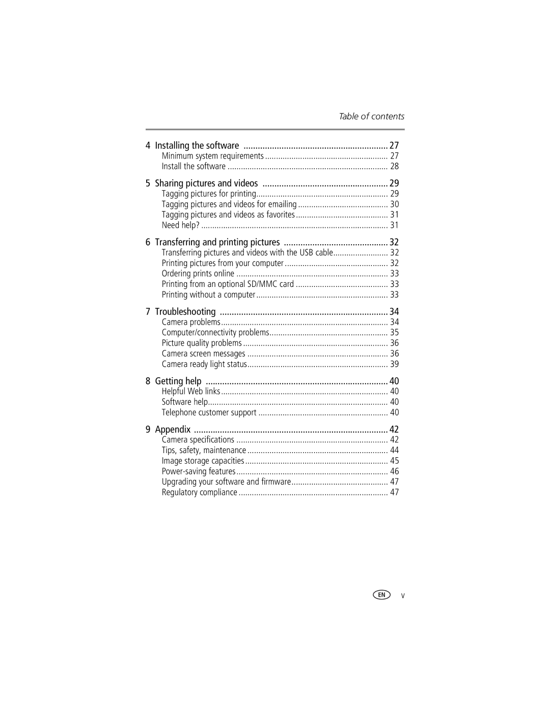 Kodak CX7220 manual Table of contents 