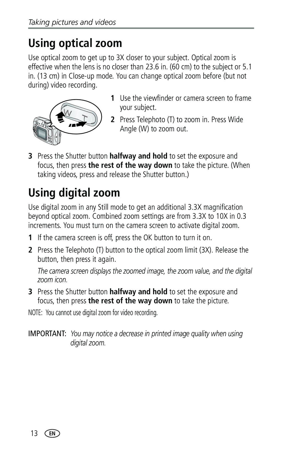 Kodak CX7330 manual Using optical zoom, Using digital zoom 