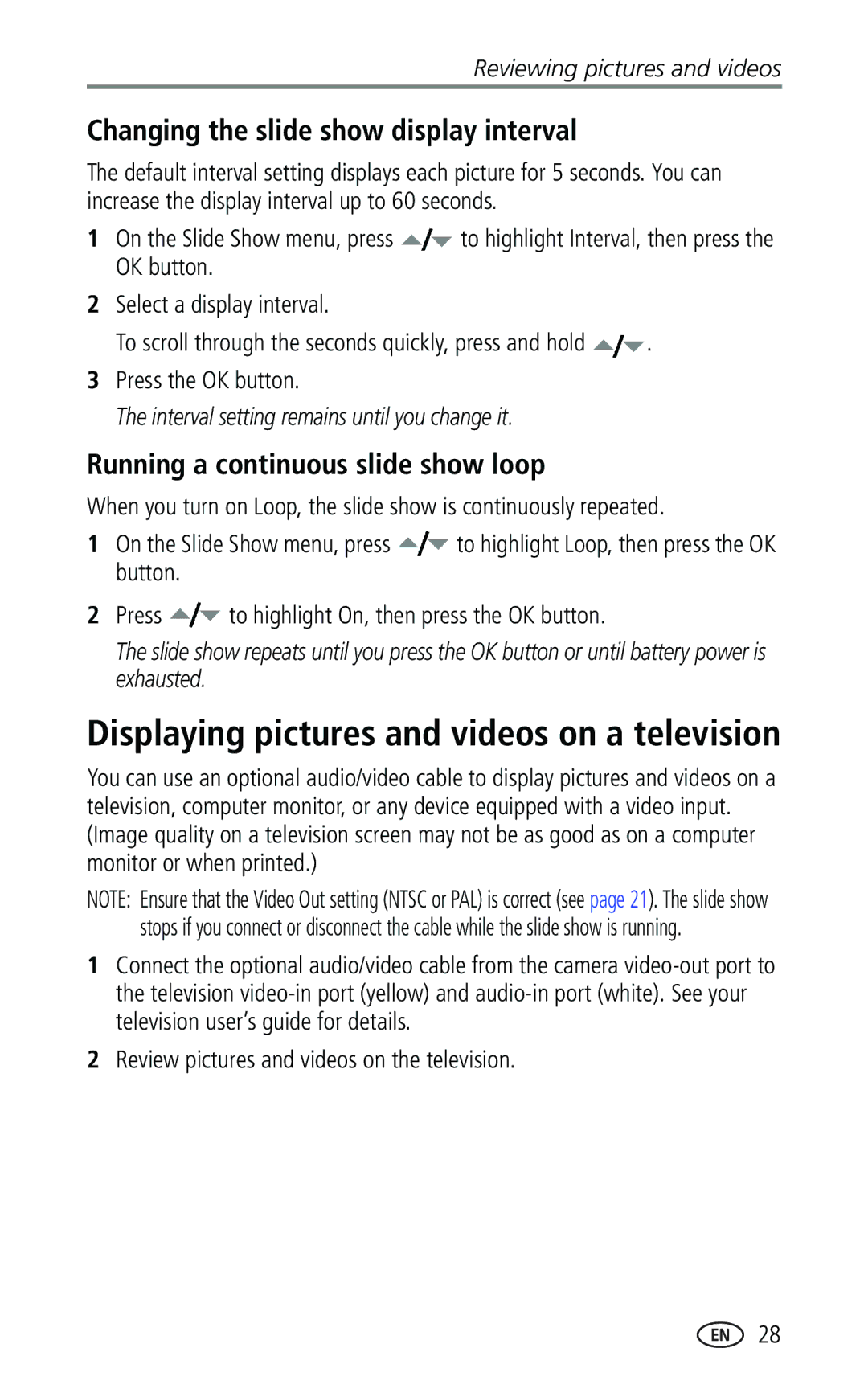 Kodak CX7330 manual Changing the slide show display interval, Running a continuous slide show loop 