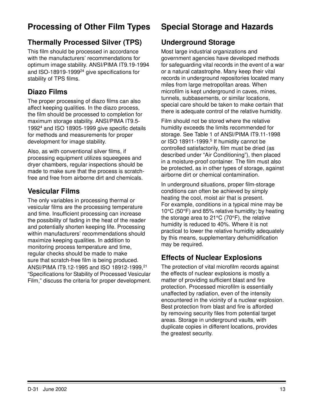 Kodak D-31 manual Processing of Other Film Types, Special Storage and Hazards 