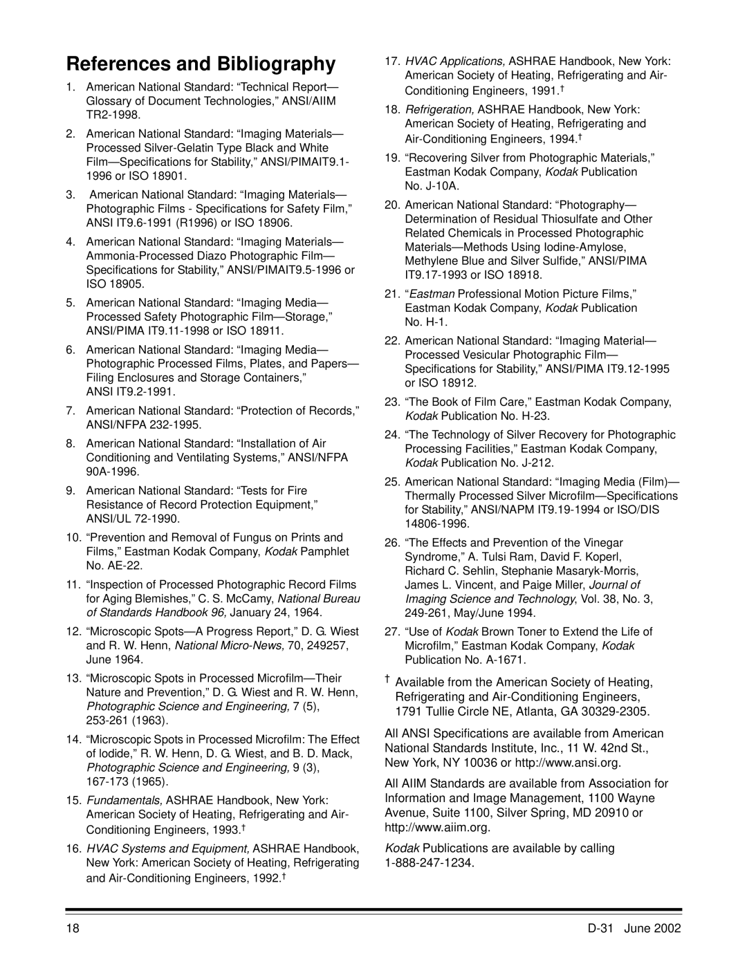 Kodak D-31 manual References and Bibliography 