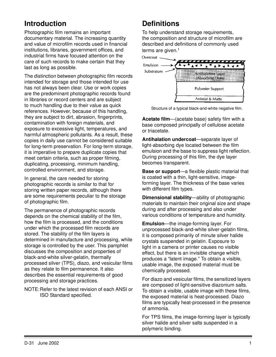 Kodak D-31 manual Introduction, Definitions 