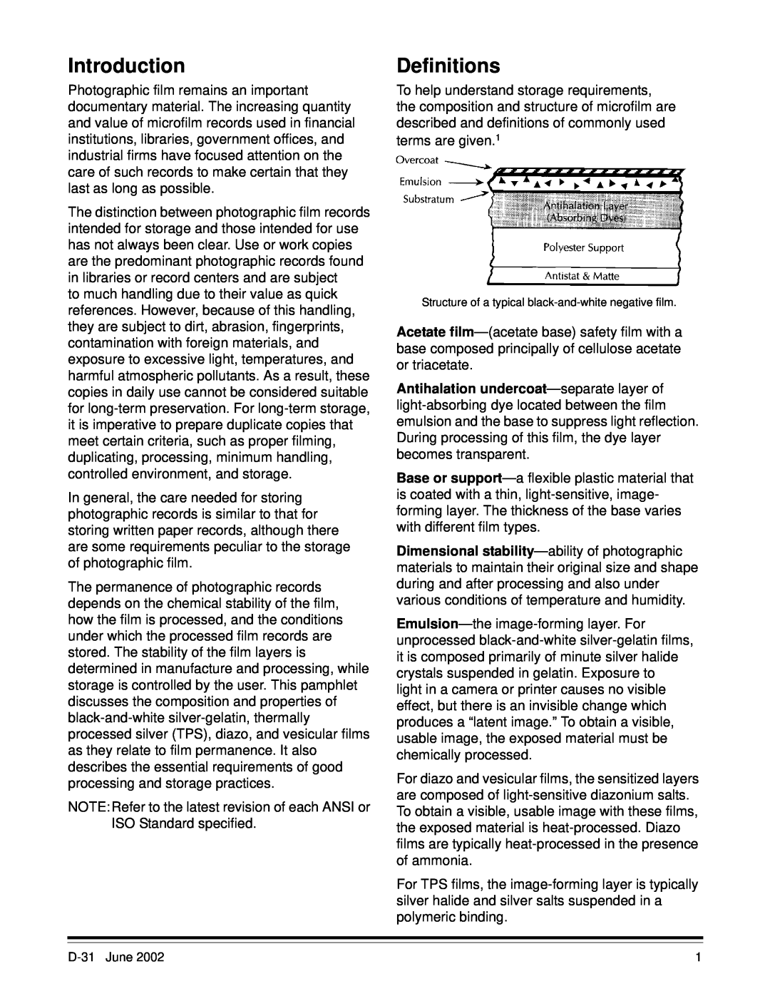 Kodak manual Introduction, Definitions, D-31June 