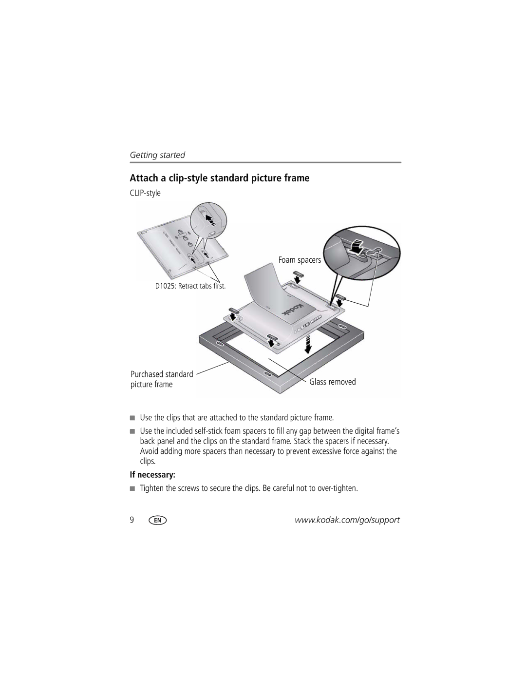 Kodak D725 manual Attach a clip-style standard picture frame 