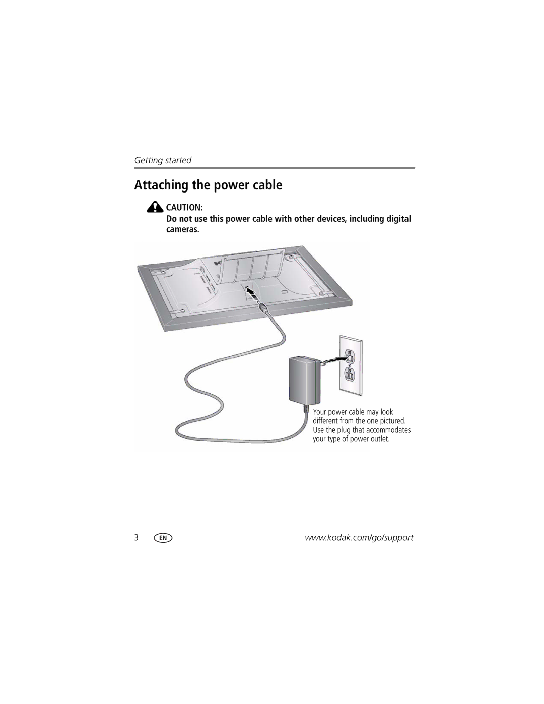 Kodak D725 manual Attaching the power cable 