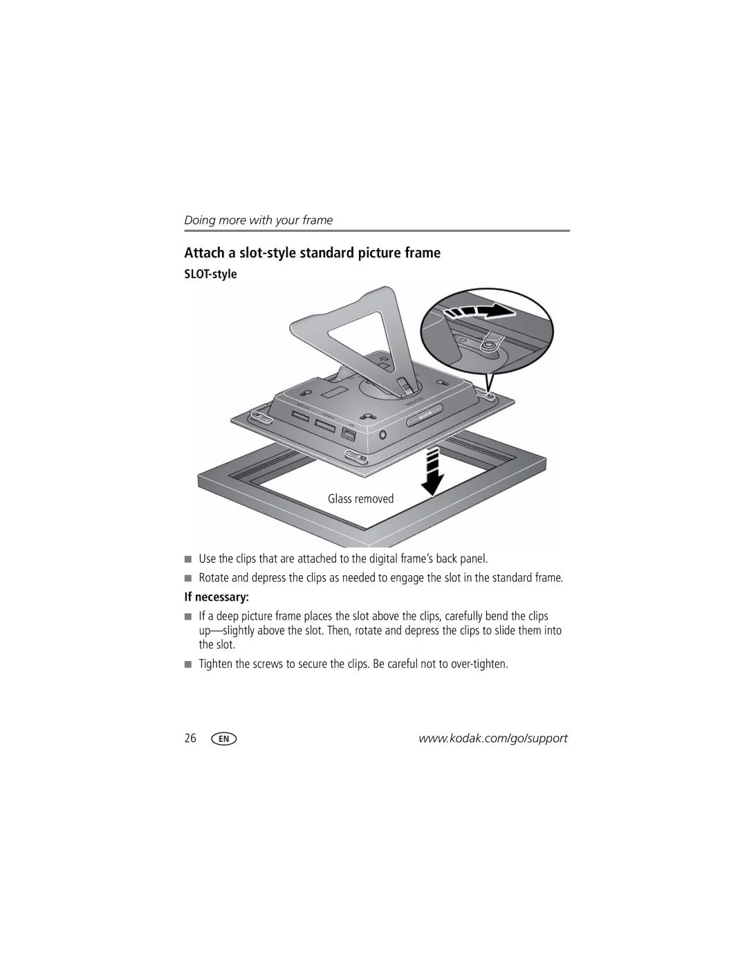 Kodak D830, D1030 manual Attach a slot-style standard picture frame, SLOT-style 