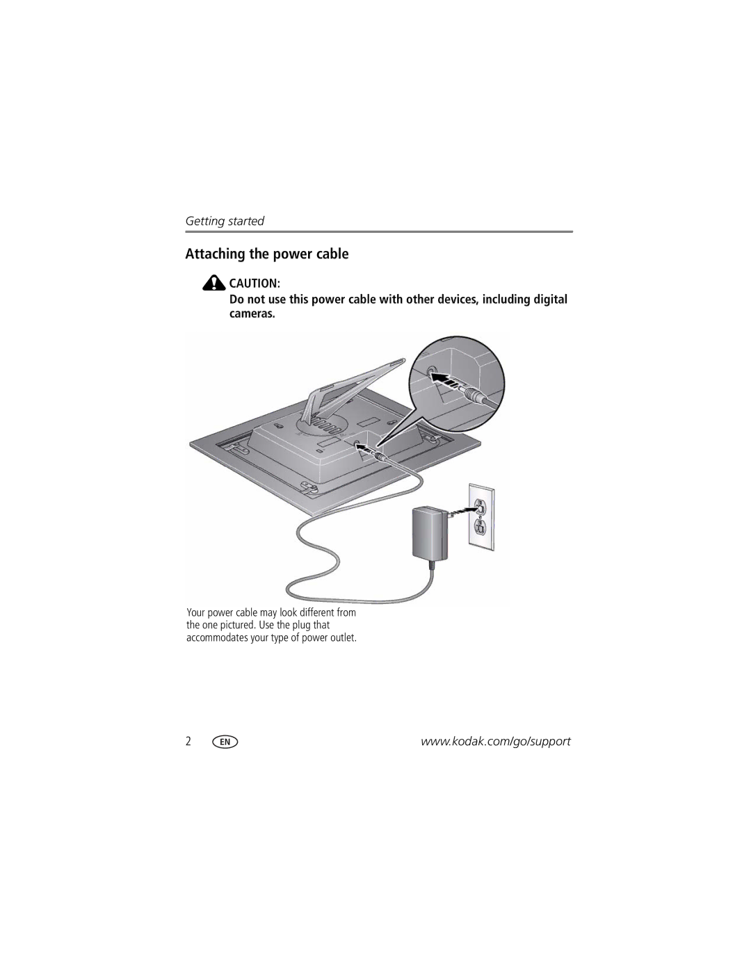 Kodak D830, D1030 manual Attaching the power cable 