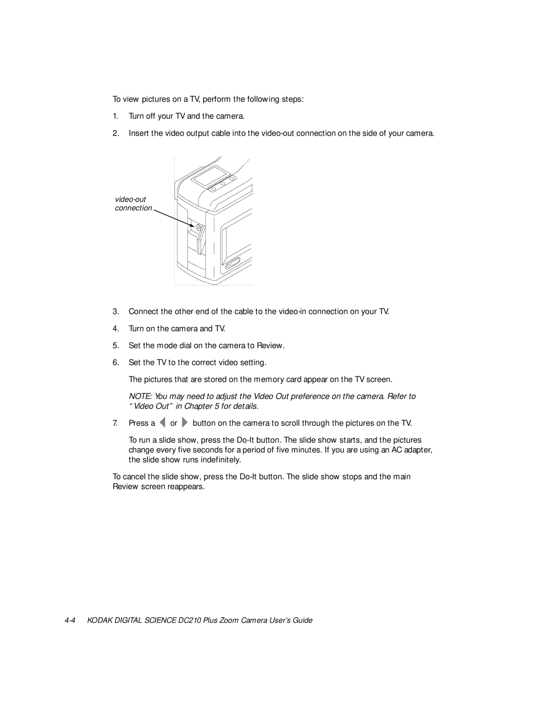 Kodak DC210+ manual Video-out connection 