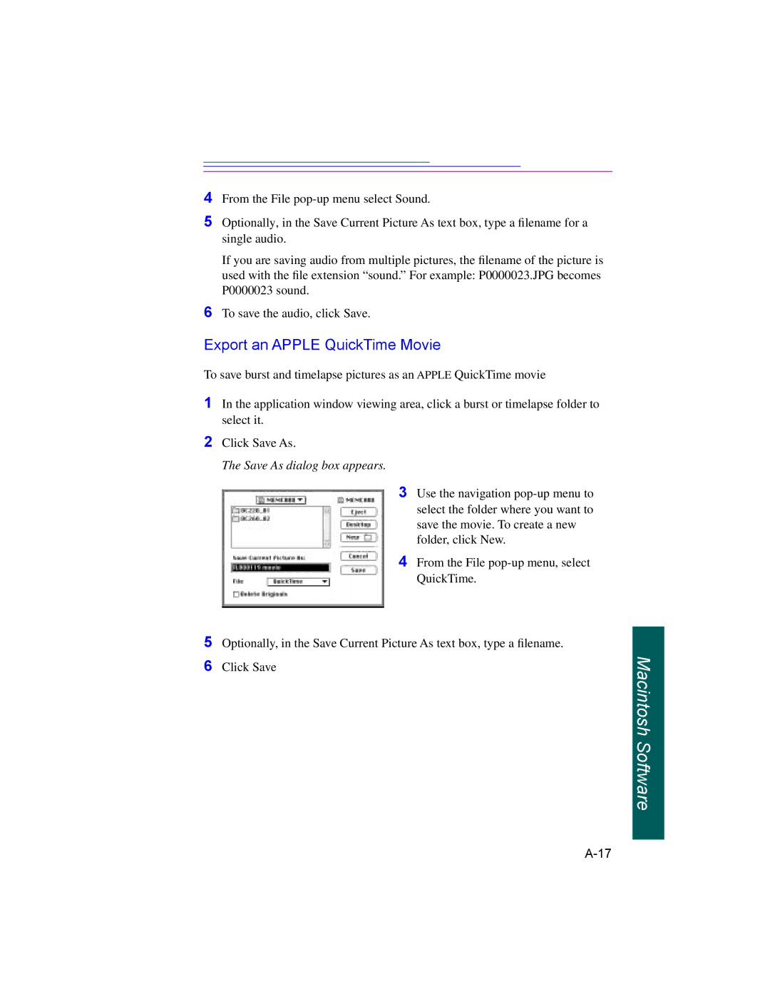 Kodak DC220, DC260 manual Export an Apple QuickTime Movie, Click Save 