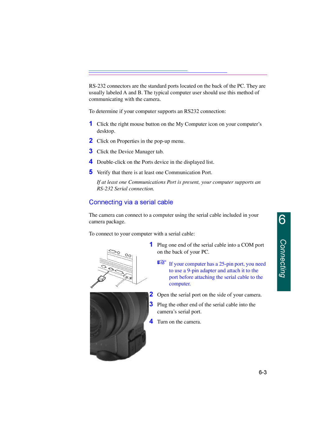 Kodak DC220, DC260 manual Connecting via a serial cable 