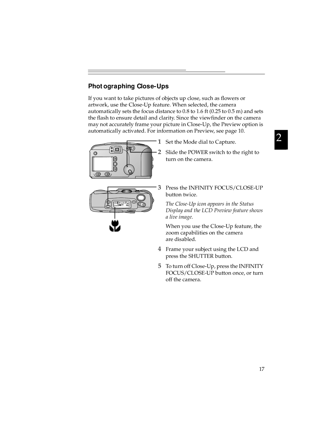 Kodak DC280, DC240 manual Photographing Close-Ups 