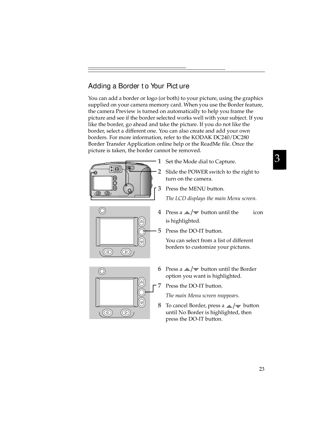 Kodak DC280, DC240 manual Fpo, Adding a Border to Your Picture 