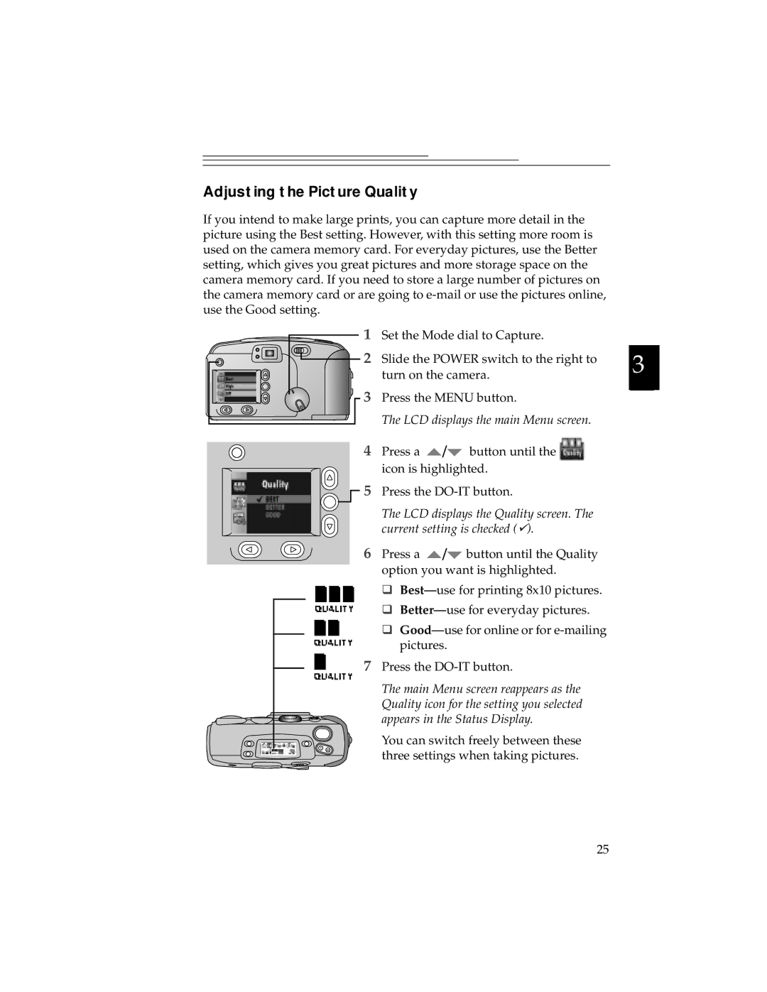 Kodak DC280, DC240 manual Adjusting the Picture Quality 