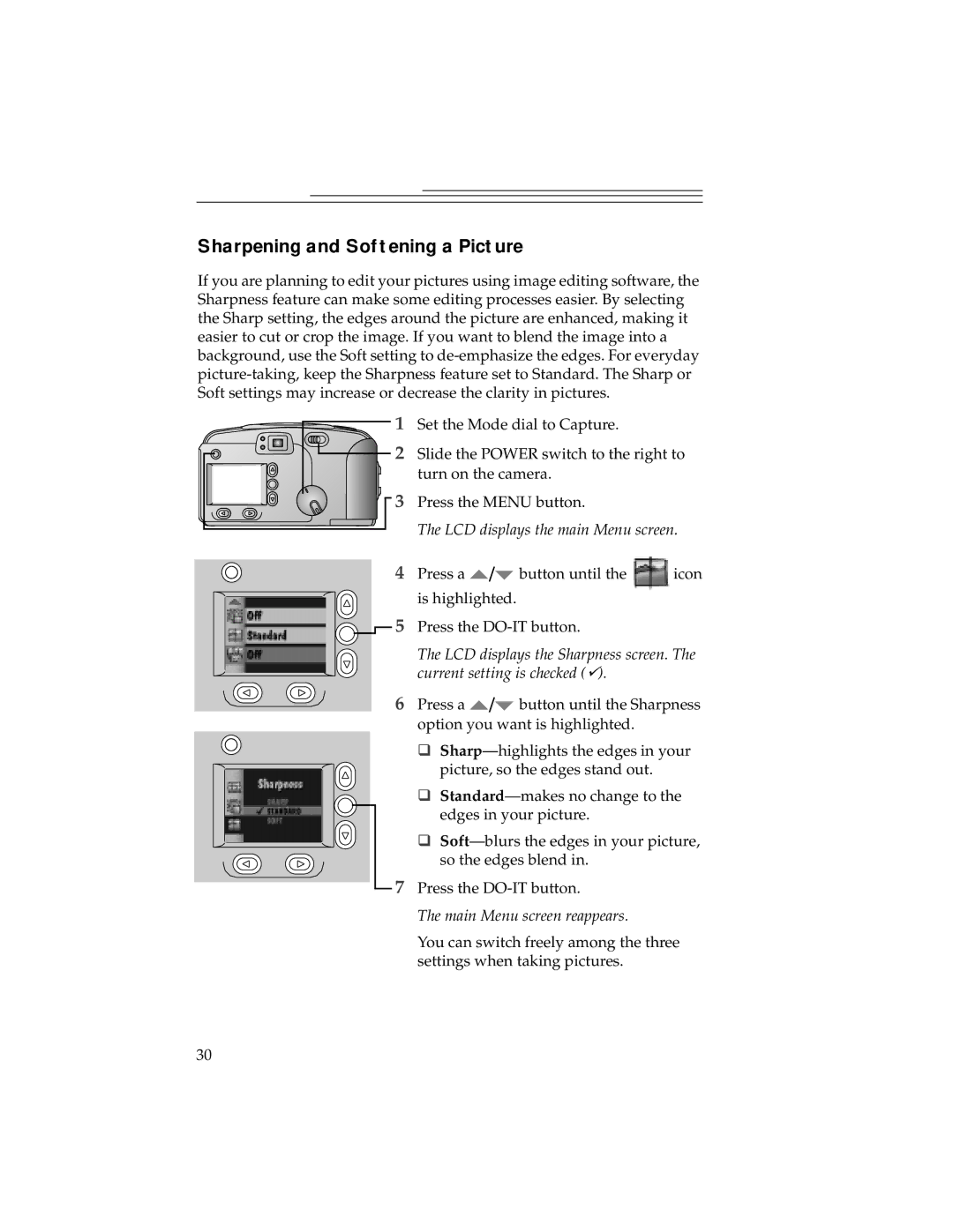 Kodak DC240, DC280 manual Sharpening and Softening a Picture 