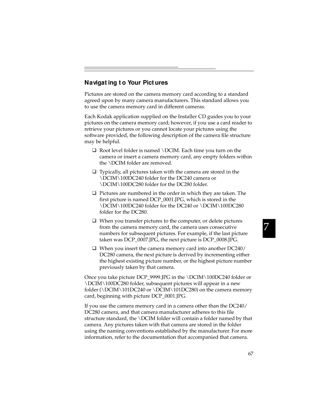 Kodak DC280, DC240 manual Navigating to Your Pictures 