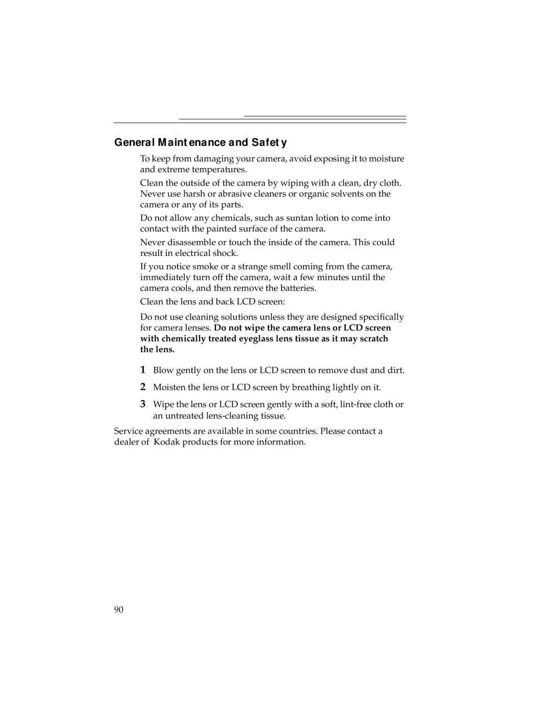 Kodak DC240, DC280 manual General Maintenance and Safety 