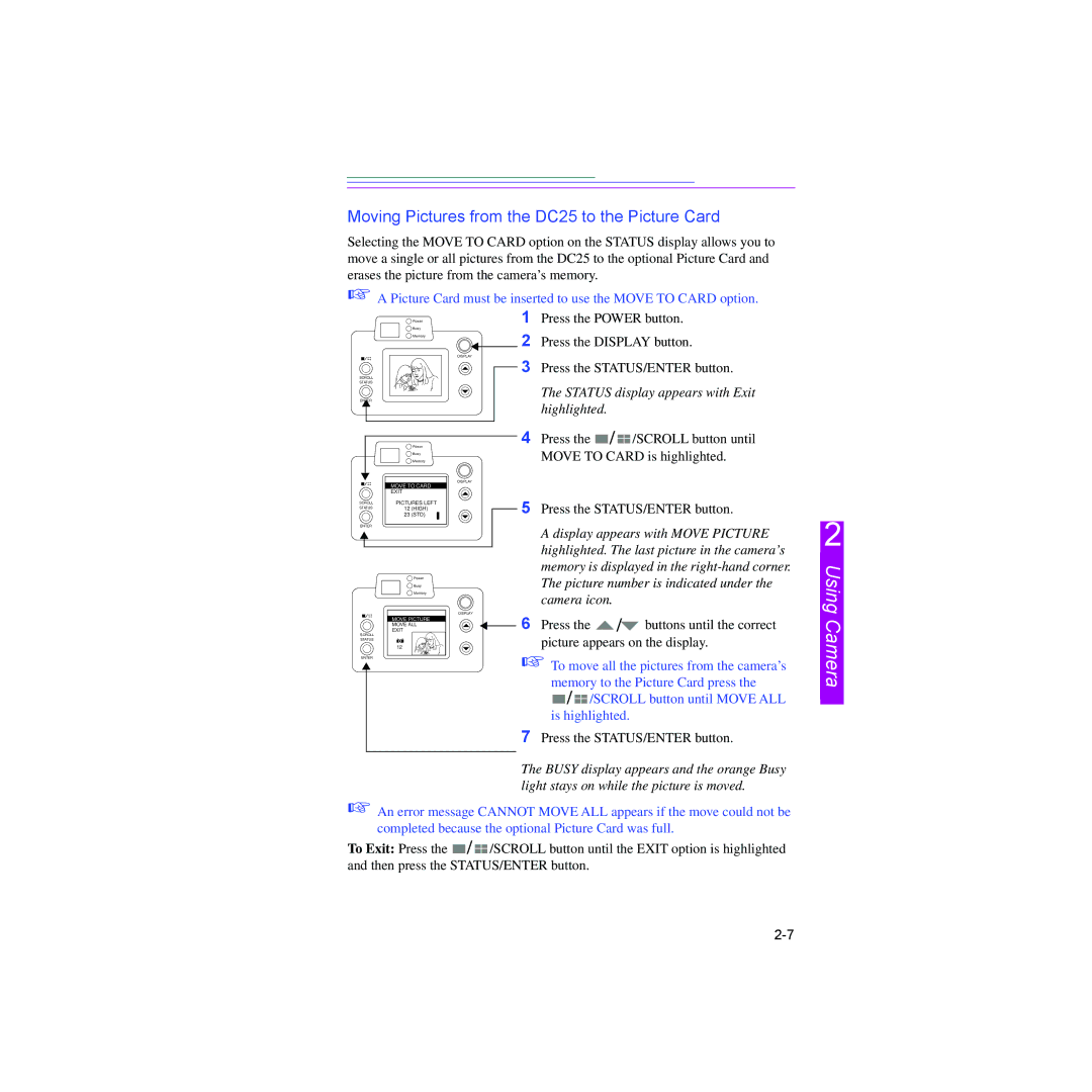 Kodak manual Moving Pictures from the DC25 to the Picture Card 