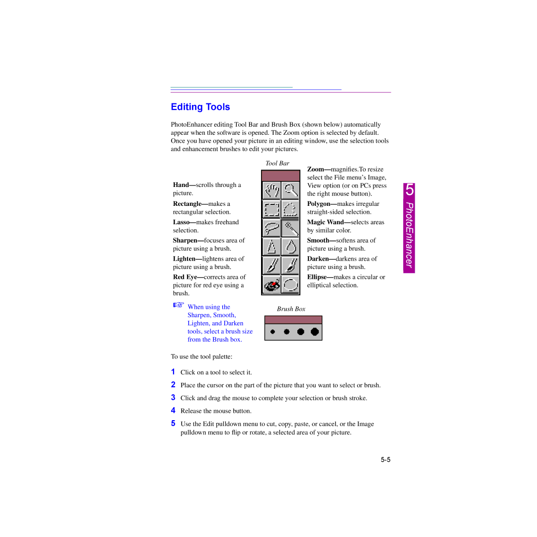 Kodak DC25 manual Editing Tools, Tool Bar 