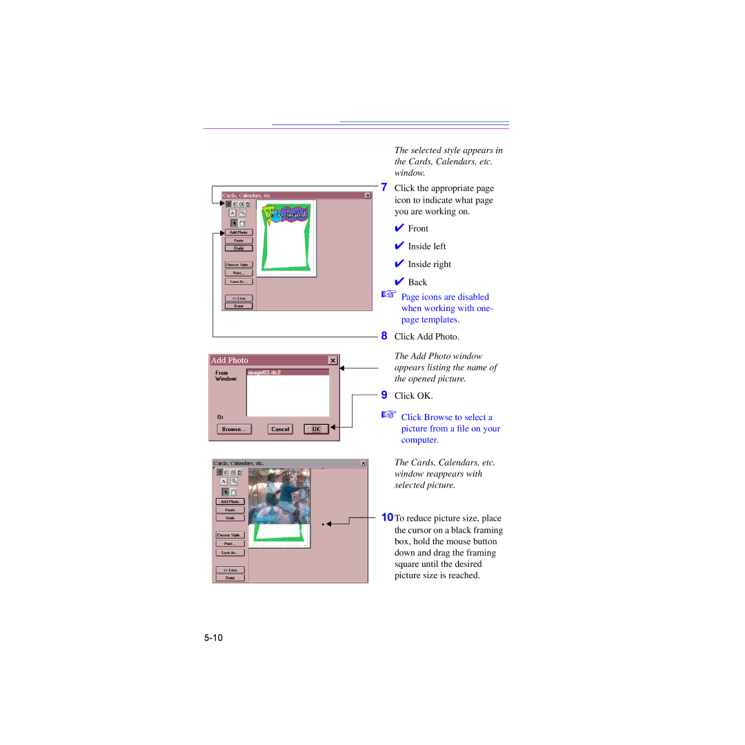 Kodak DC25 manual Selected style appears in the Cards, Calendars, etc. window 