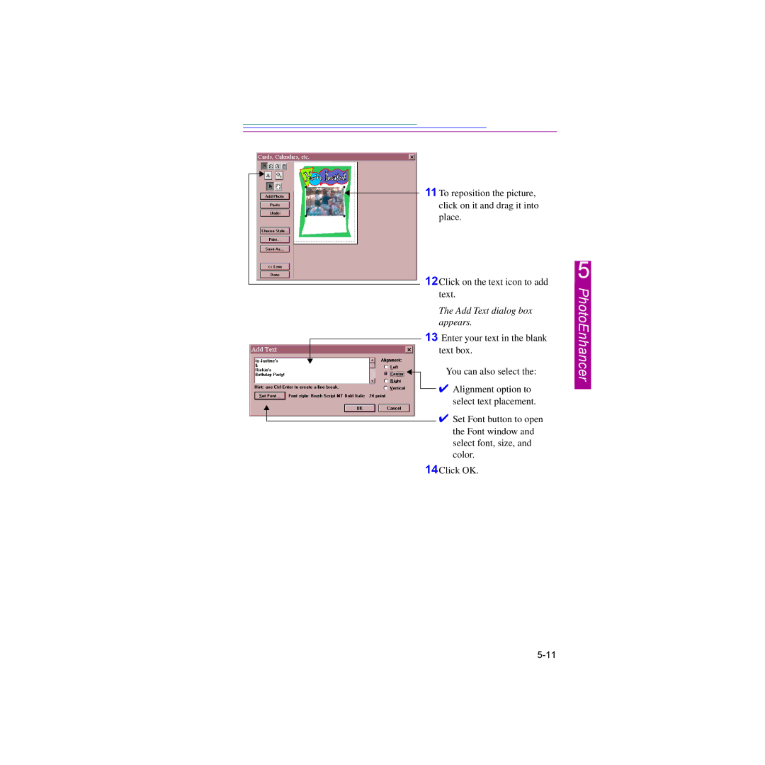 Kodak DC25 manual Add Text dialog box appears 