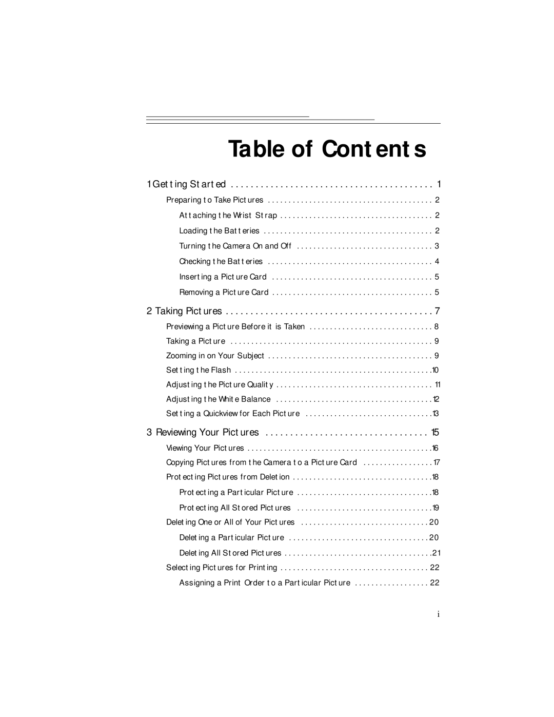 Kodak DC3200 manual Table of Contents 