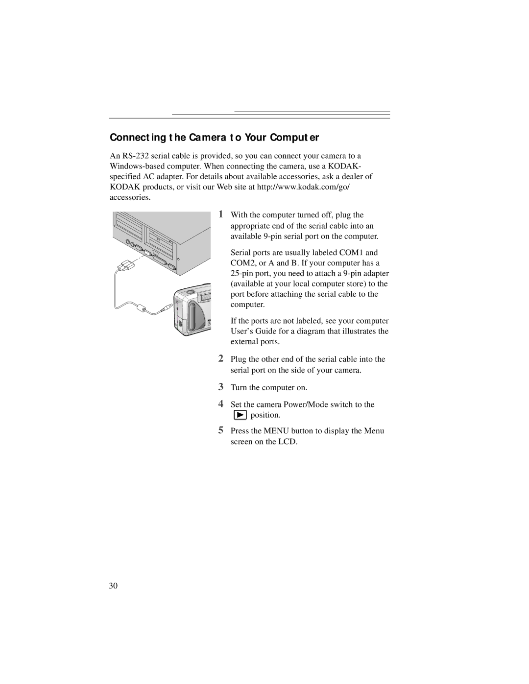 Kodak DC3200 manual Connecting the Camera to Your Computer 