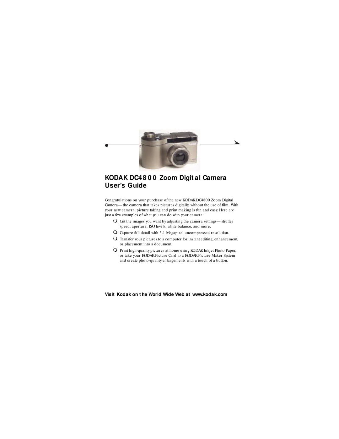 Kodak manual Kodak DC4800 Zoom Digital Camera User’s Guide, Or placement into a document 