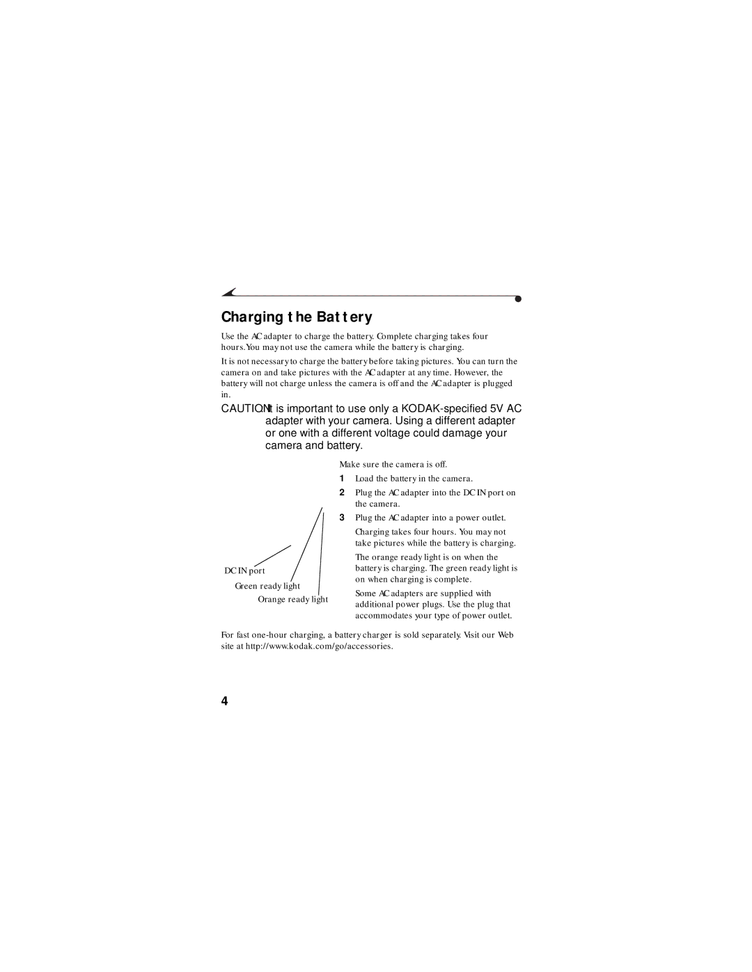 Kodak DC4800 manual Charging the Battery 