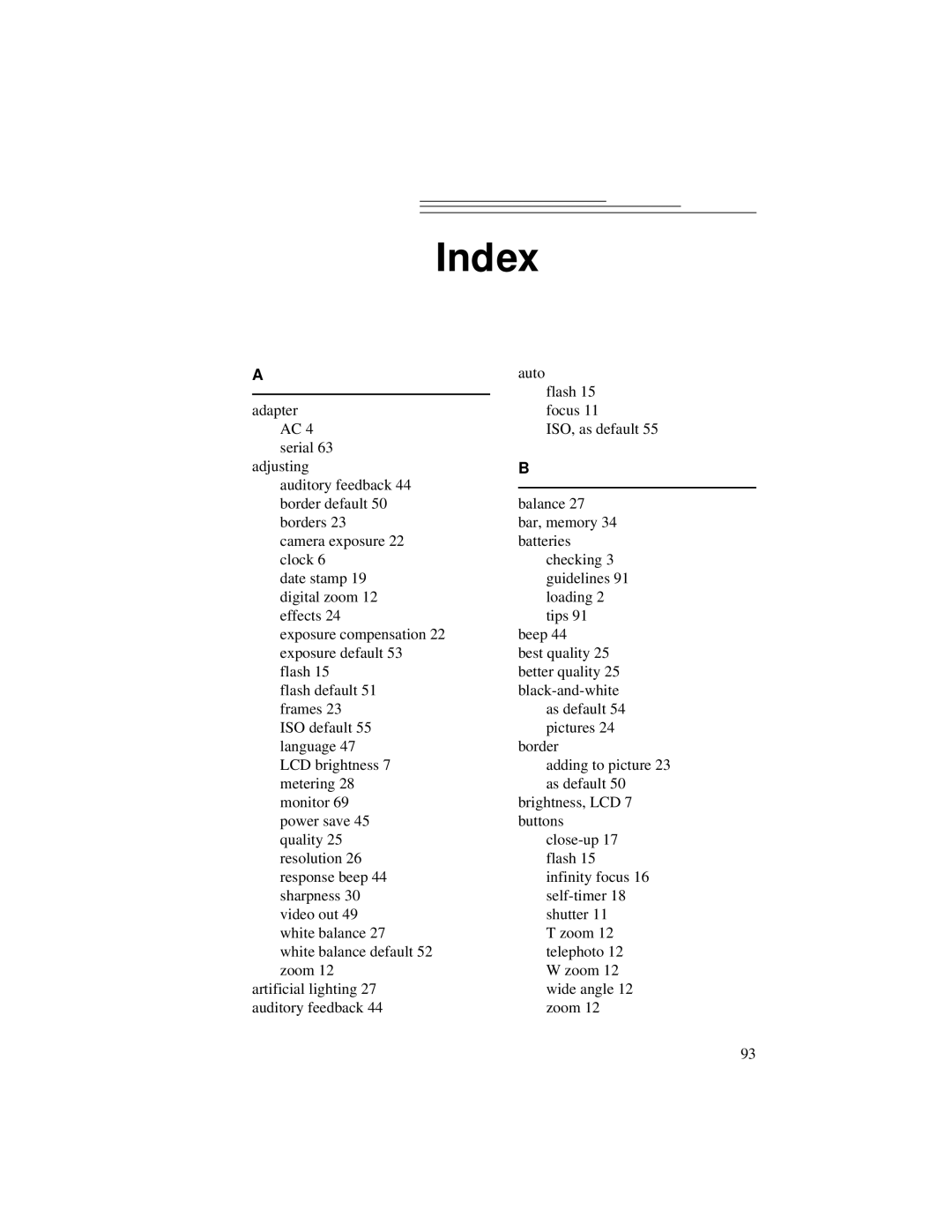 Kodak DC5000 manual Index 