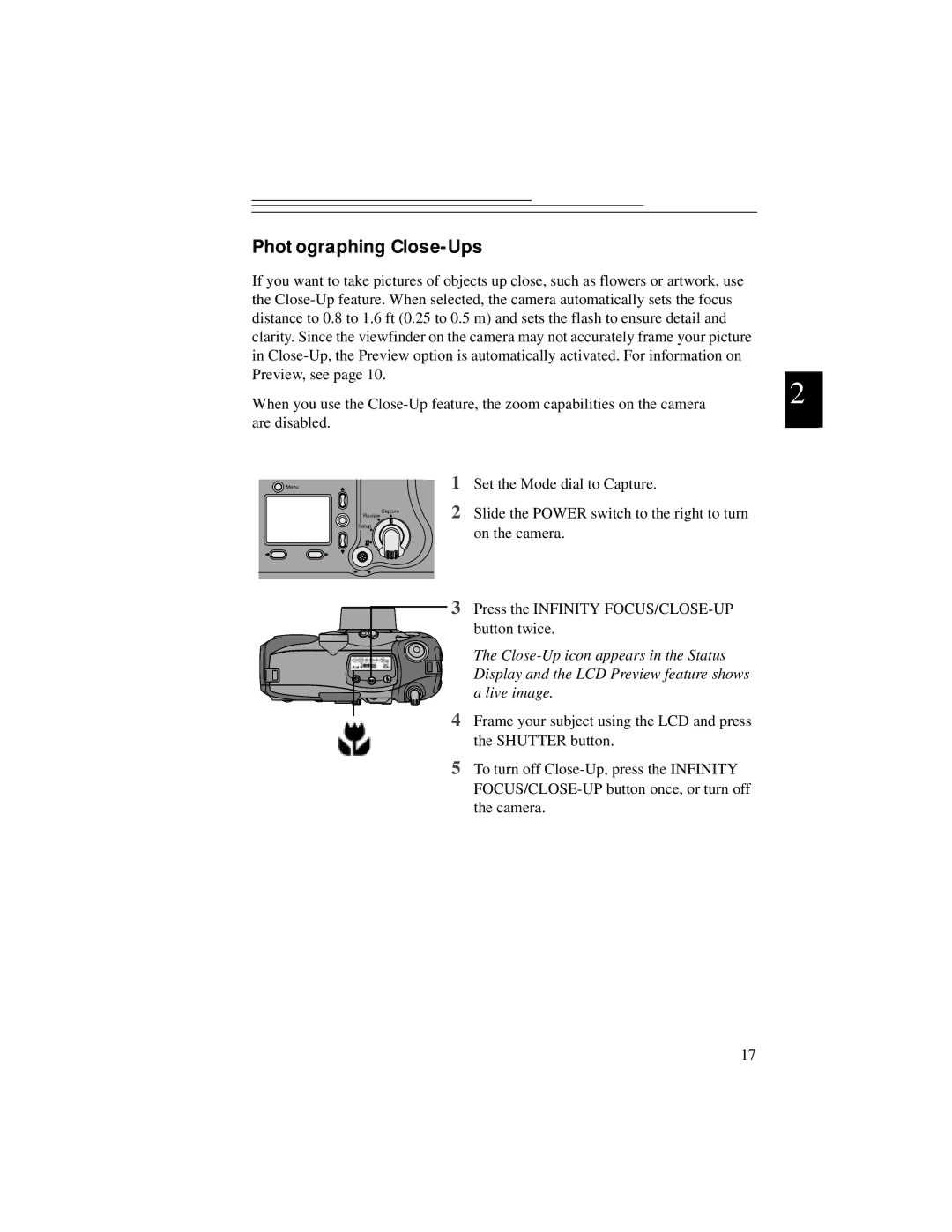 Kodak DC5000 manual Photographing Close-Ups 