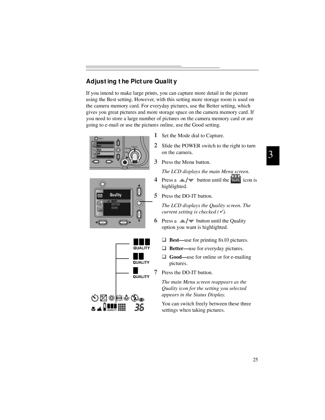 Kodak DC5000 manual Adjusting the Picture Quality 