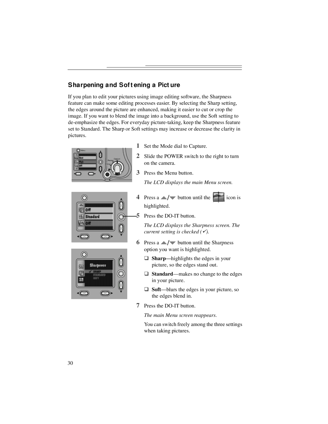 Kodak DC5000 manual Sharpening and Softening a Picture 